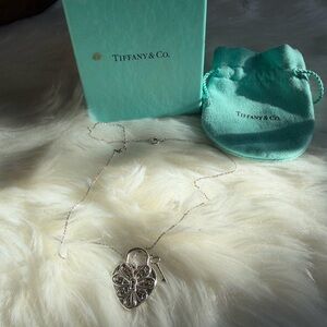 Tiffany & Co. Silver Filigree Heart & Key Pendant Necklace